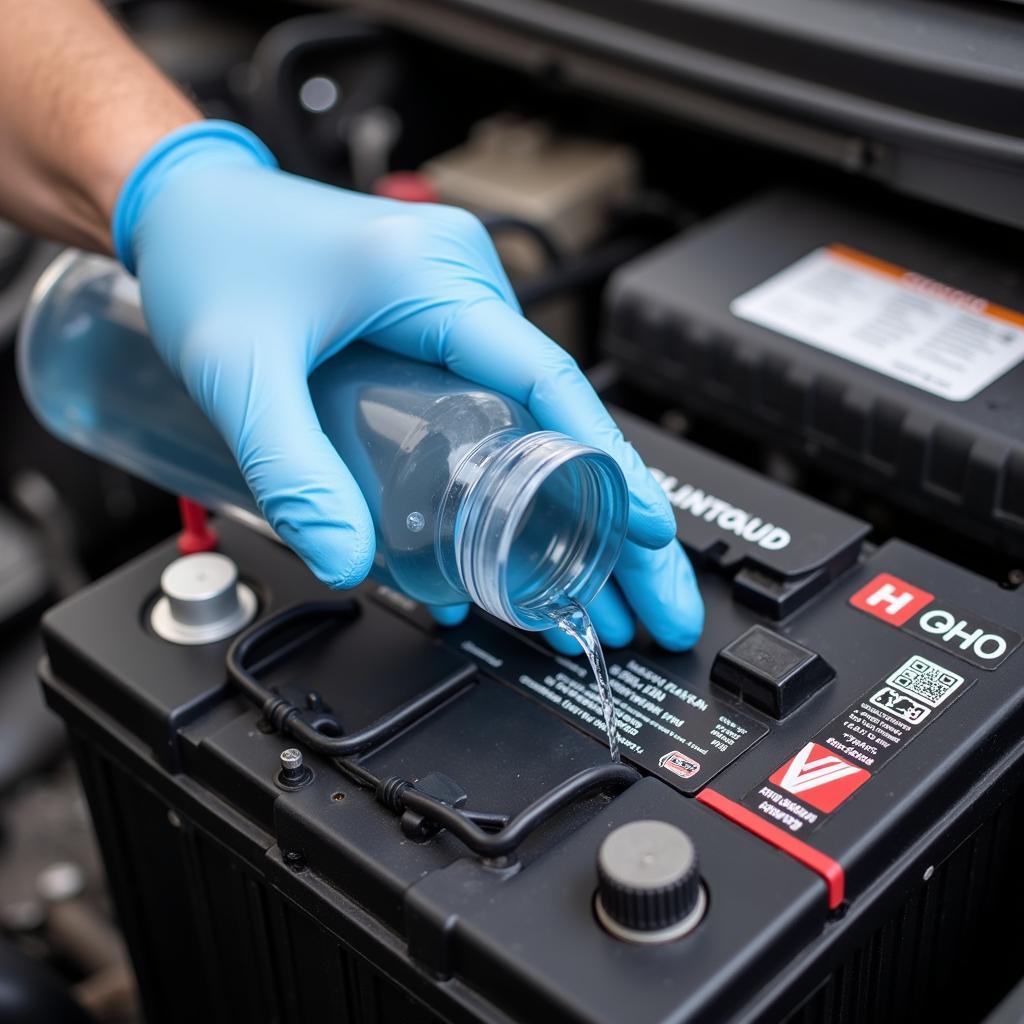 Adding Distilled Water to Car Battery