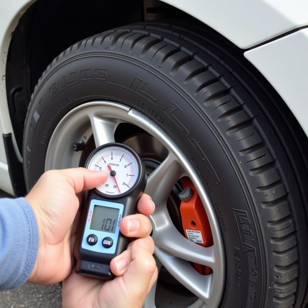 Adjusting Car Tire Pressure with Gauge