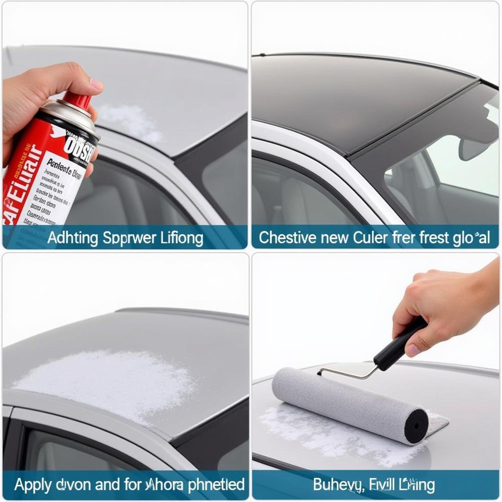 Applying Adhesive Spray to Car Roof Lining