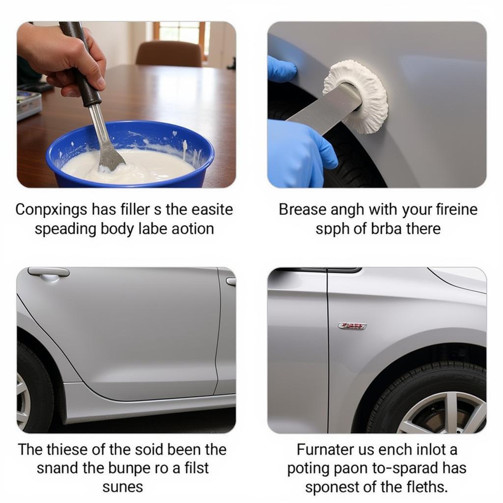 Applying Body Filler to Damaged Car Bumper