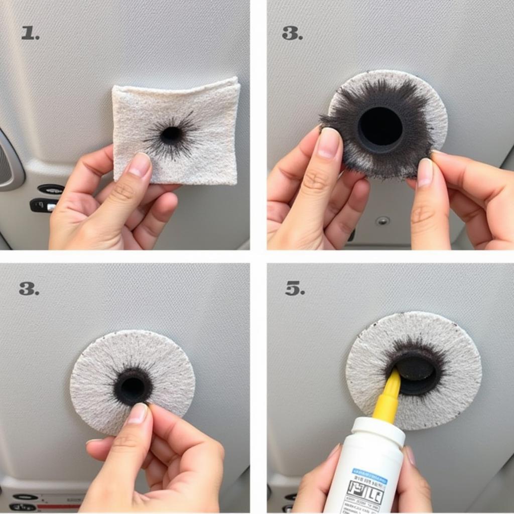 Applying a Fabric Patch to a Car Ceiling Burn Hole