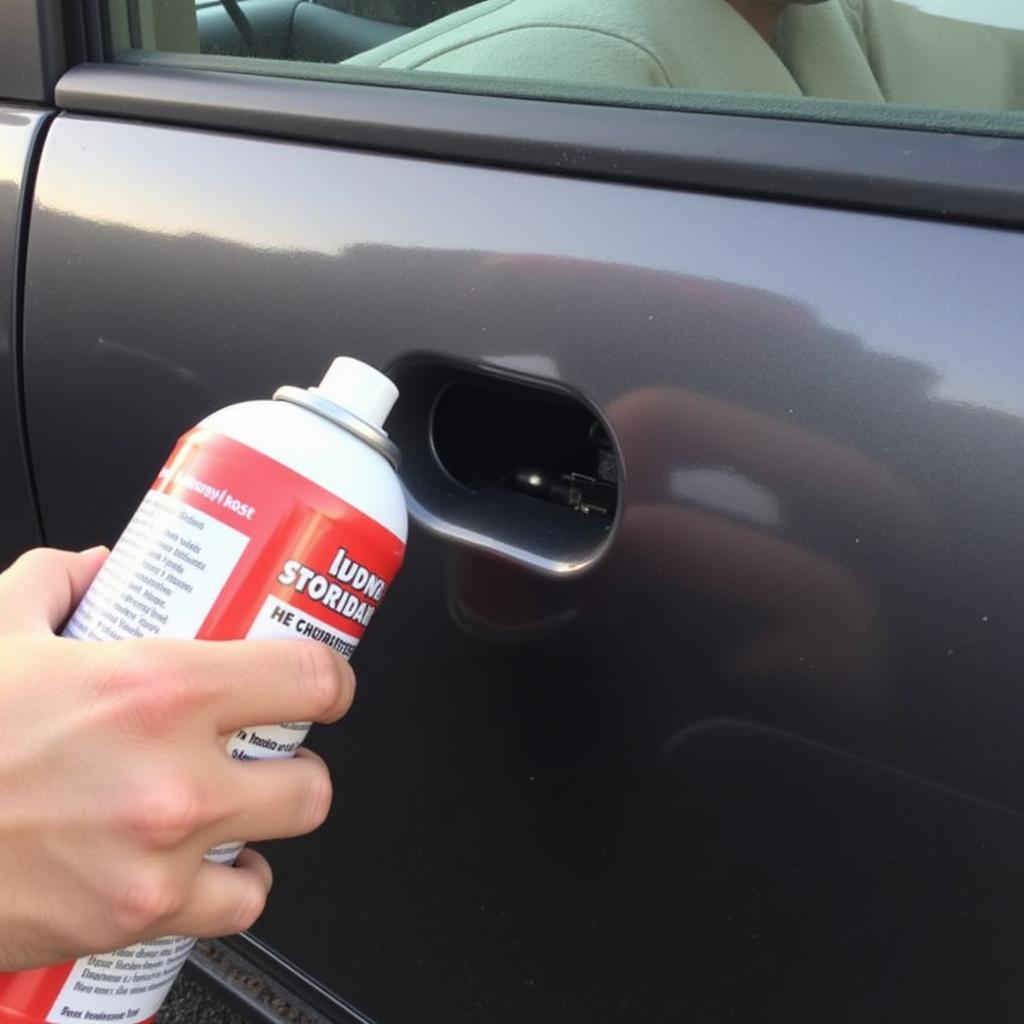 Applying lubricant to car door lock