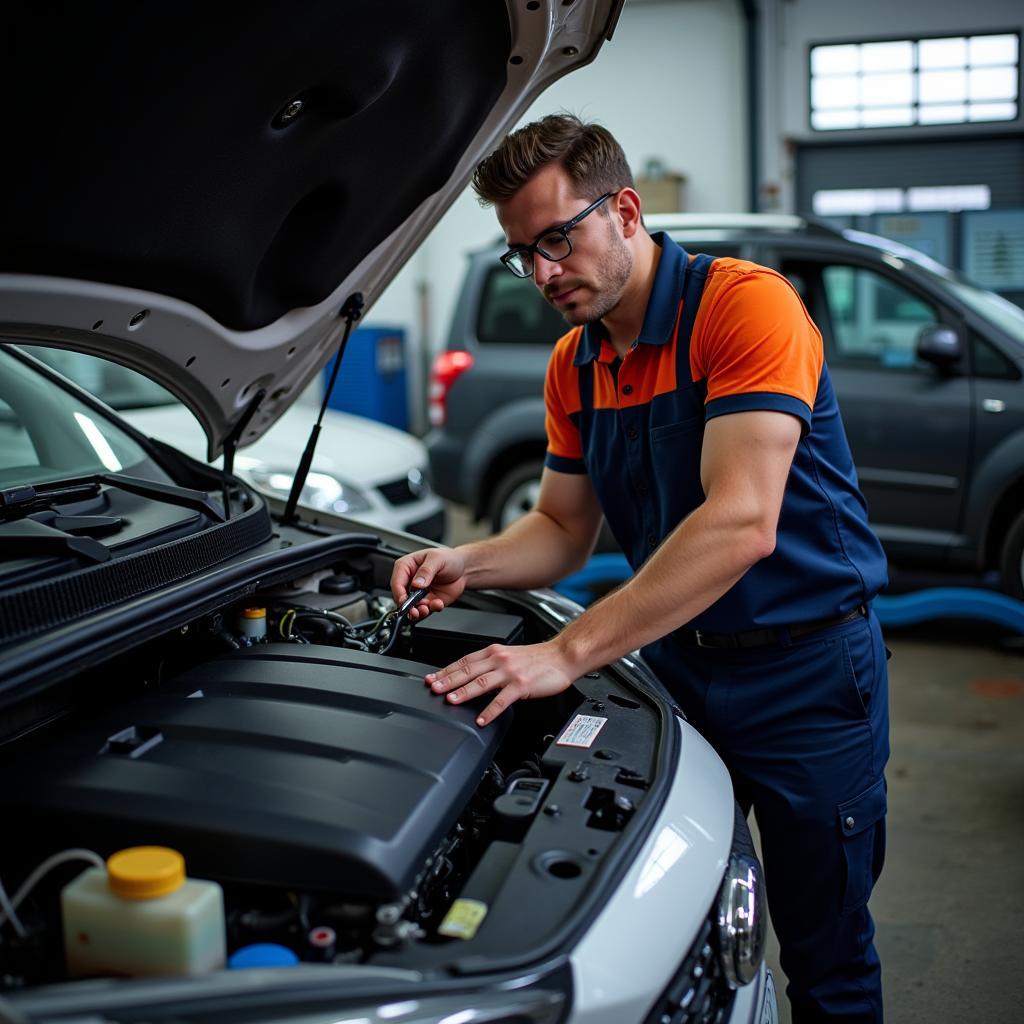 Auto AC Repair Shop Technician Working