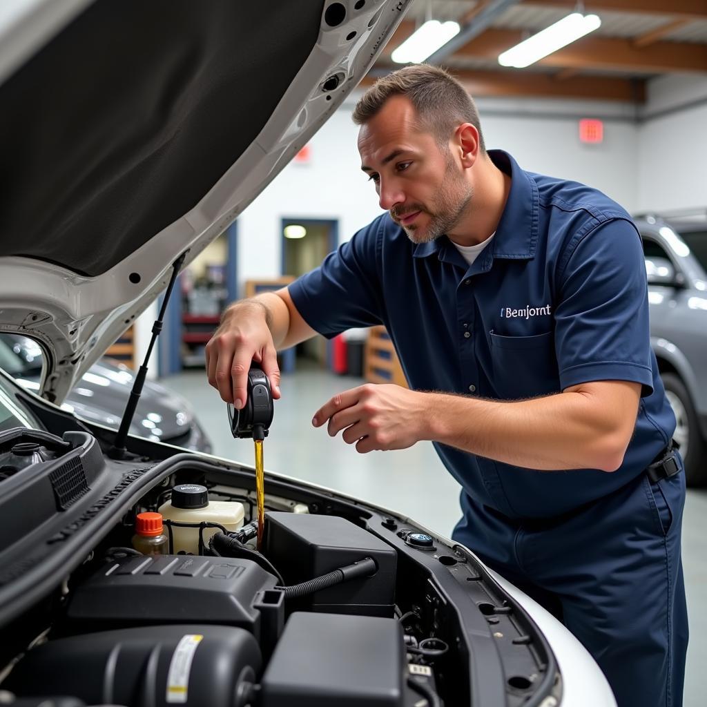 Checking car fluids in a basic car maintenance class