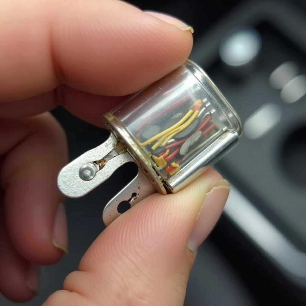 Blown car charger fuse with a broken wire