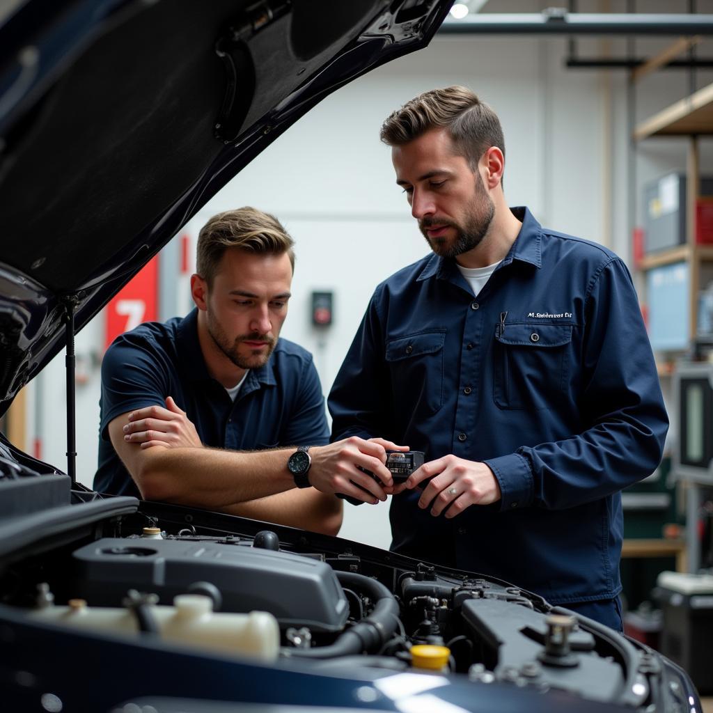 BOCES Instructor Guiding Student on Car Repair