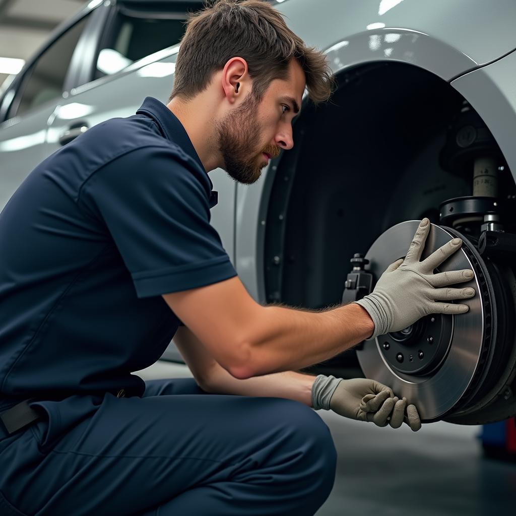 Inspecting the brakes in Cleveland