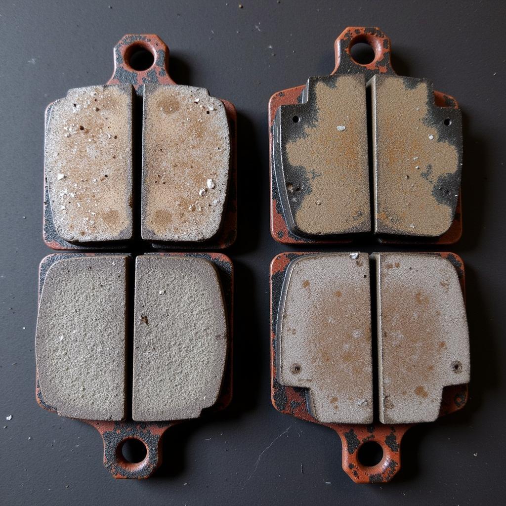 Worn brake pads and a disc rotor