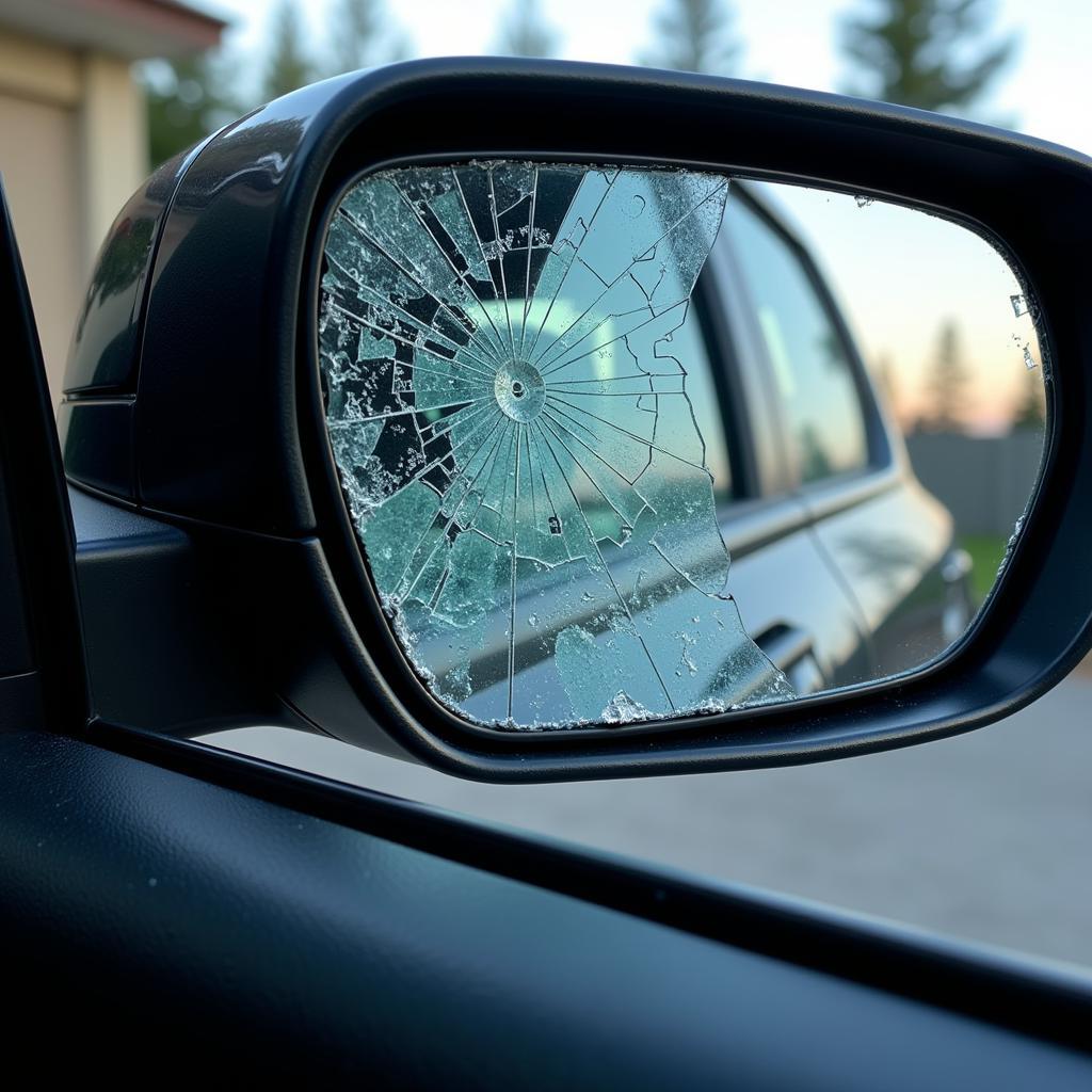 Broken Car Door Mirror Glass Damage