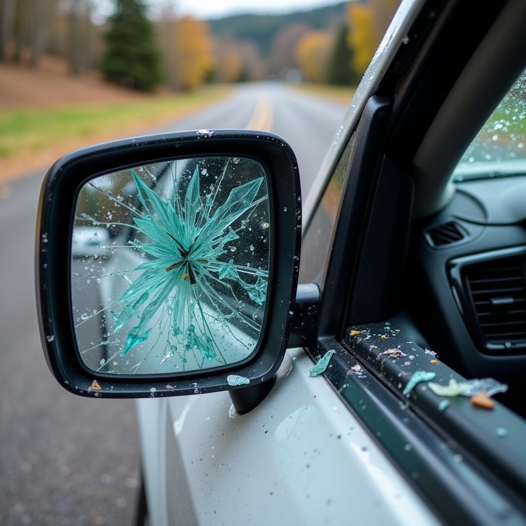 Broken car mirror damage