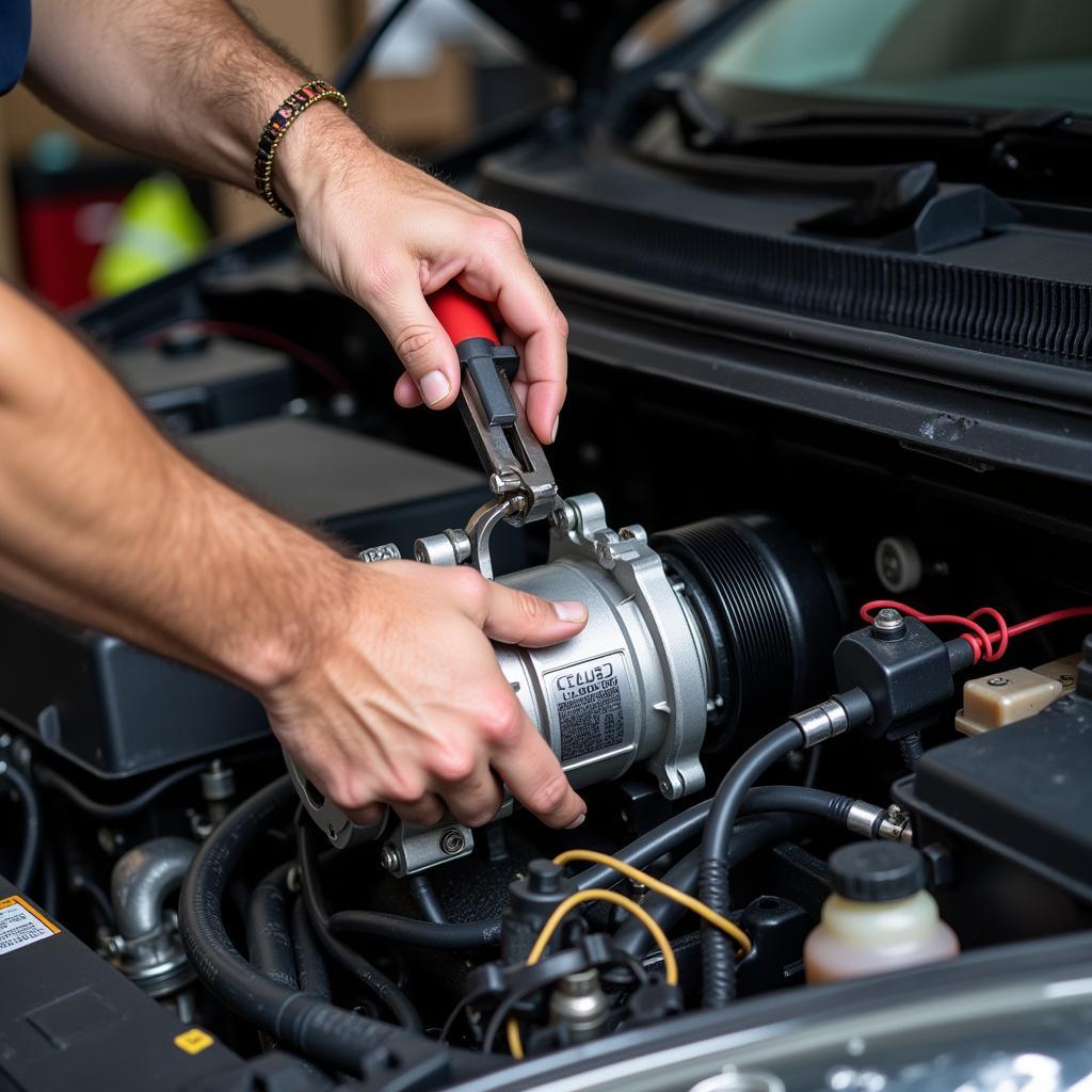 Checking the car AC compressor