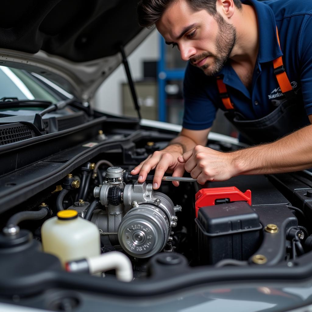 Inspecting the Car AC Compressor