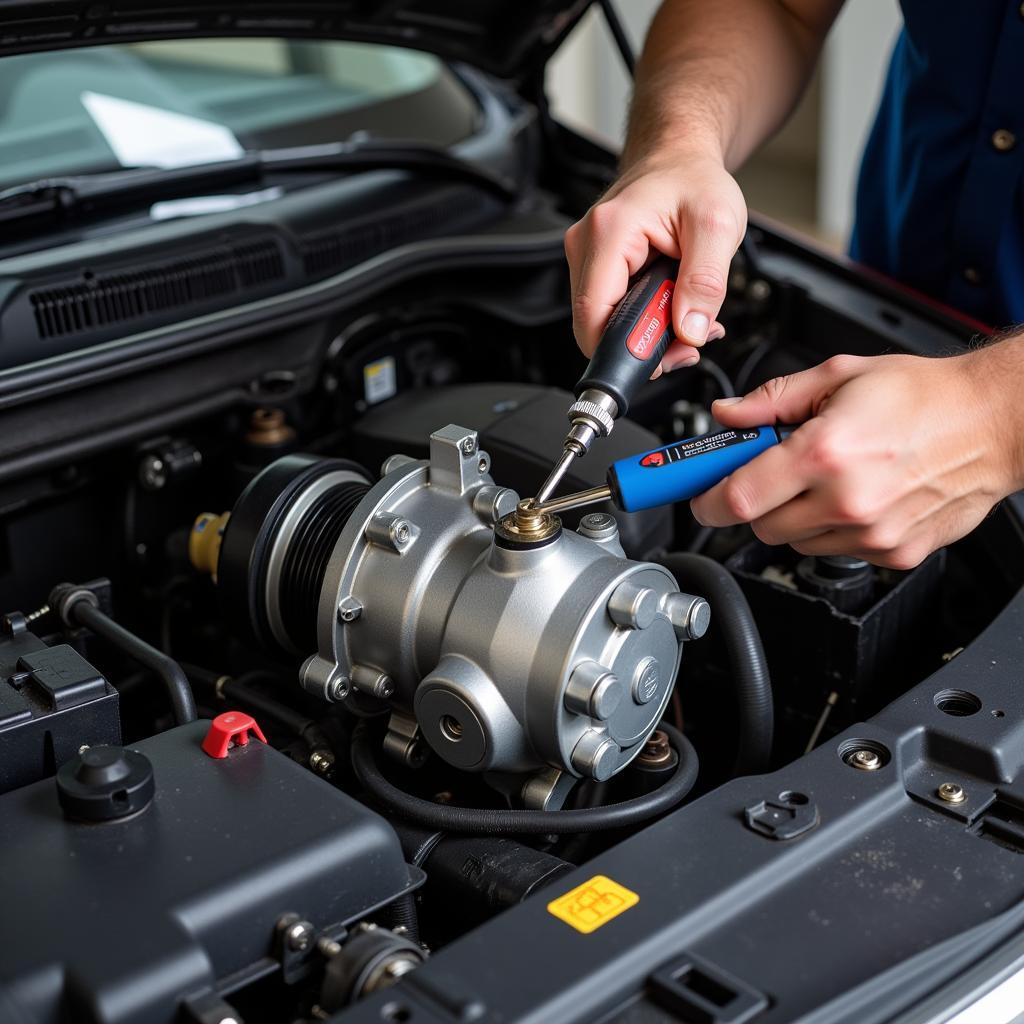 Inspecting a Car AC Compressor