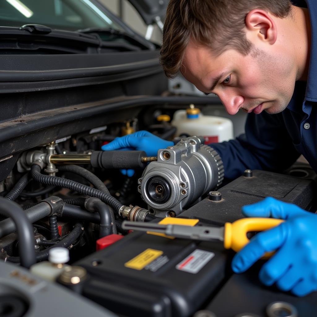 Checking the car AC compressor