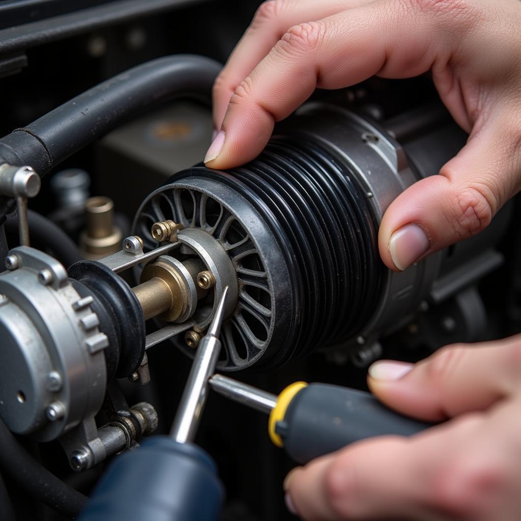 Inspecting the Car AC Compressor