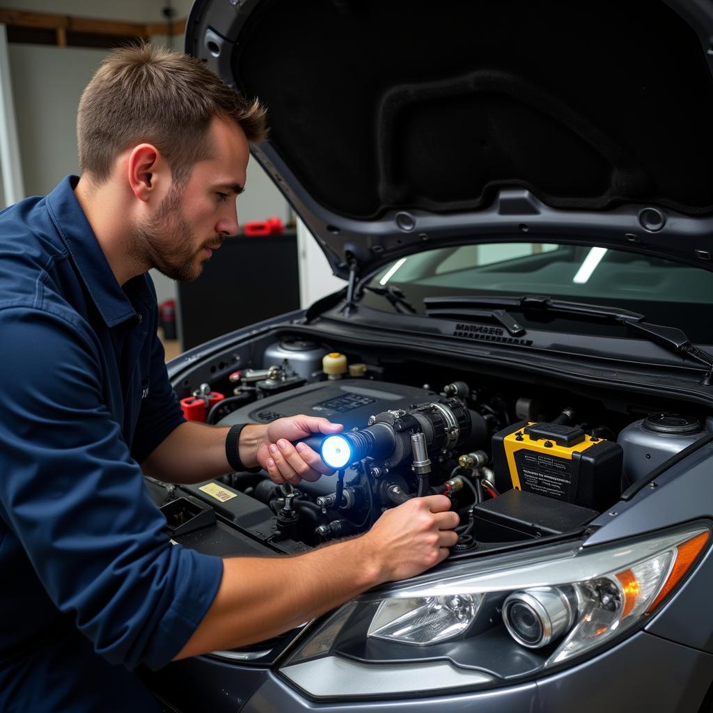 Inspecting Car AC Compressor