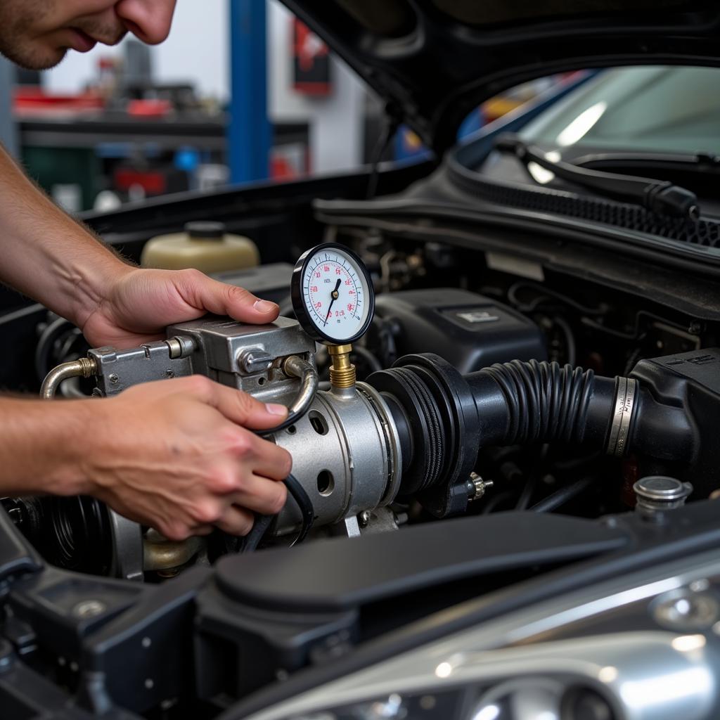 Inspecting Car AC Compressor