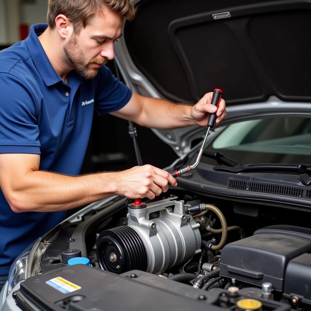 Inspecting a Car AC Compressor