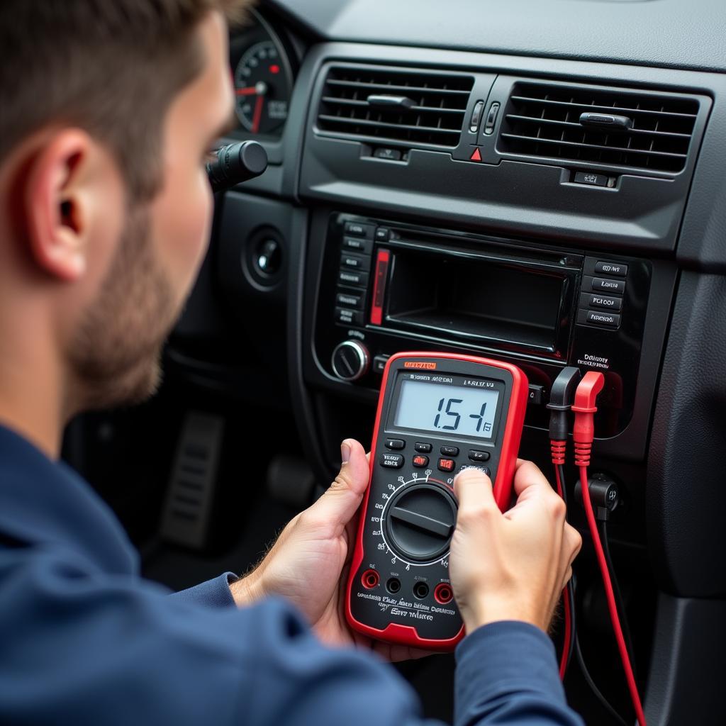 mechanic diagnosing car ac electrical system