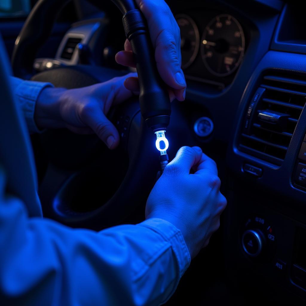 Car AC Hose Leak Detection with UV Light