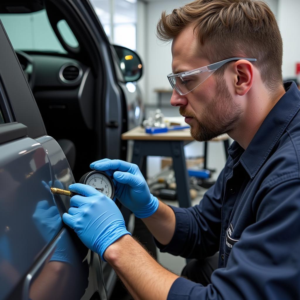 Mechanic Diagnosing Car AC Issues