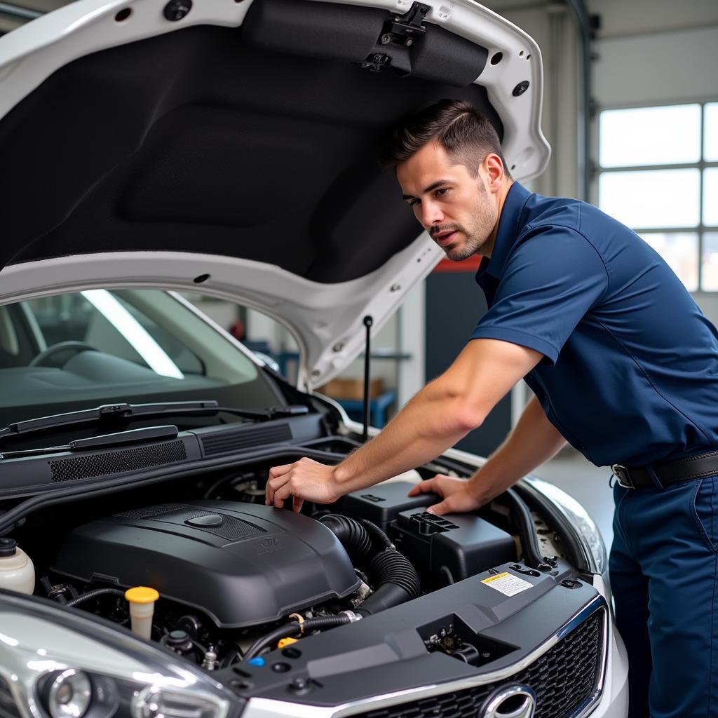 Mechanic Examining Car AC System