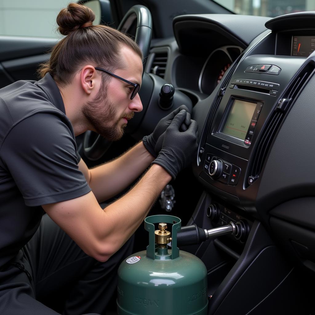 Technician Repairing Car AC