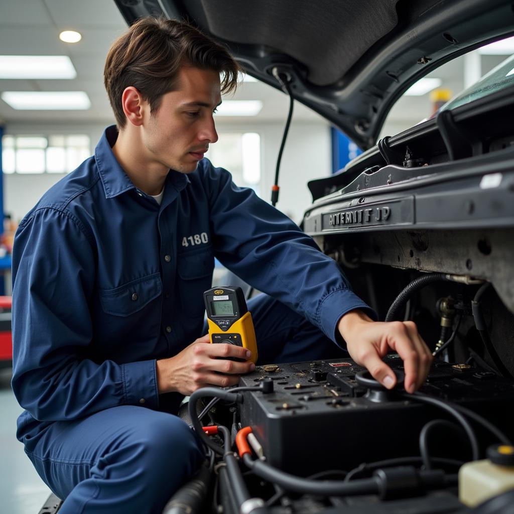 Technician repairing car AC