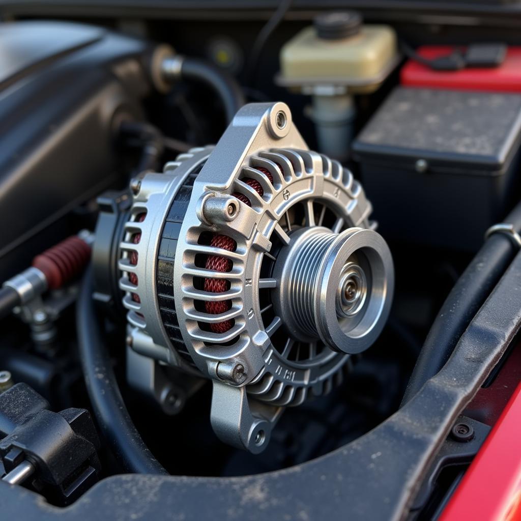 Car alternator in engine compartment