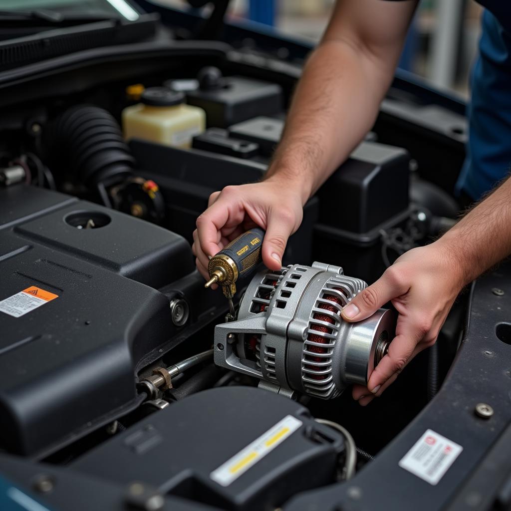 Car Alternator Inspection by Mechanic