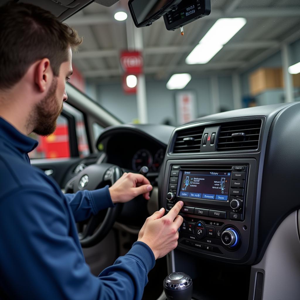 Car Audio Technician Repairing Kenwood Stereo