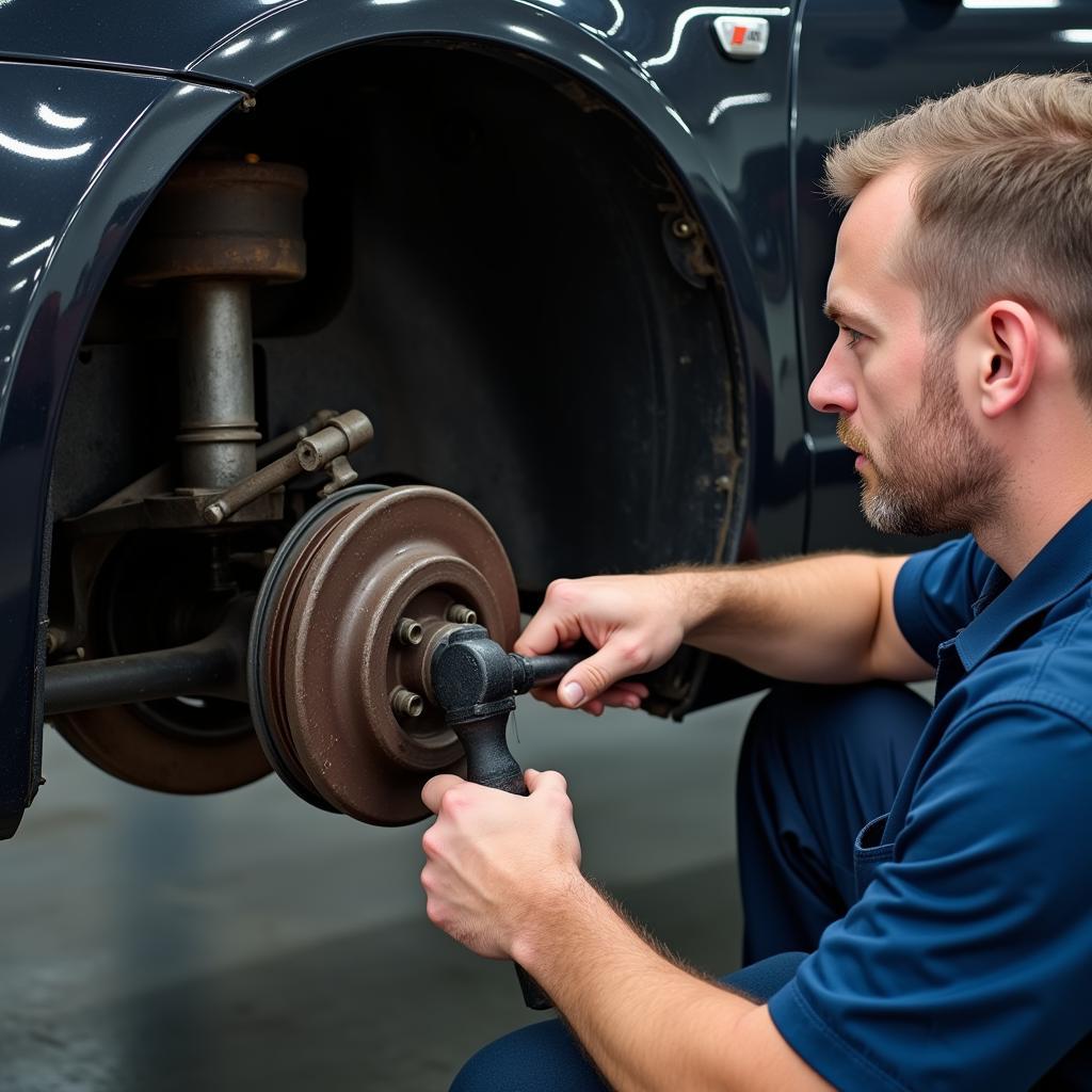 Mechanic Inspecting Car Axle