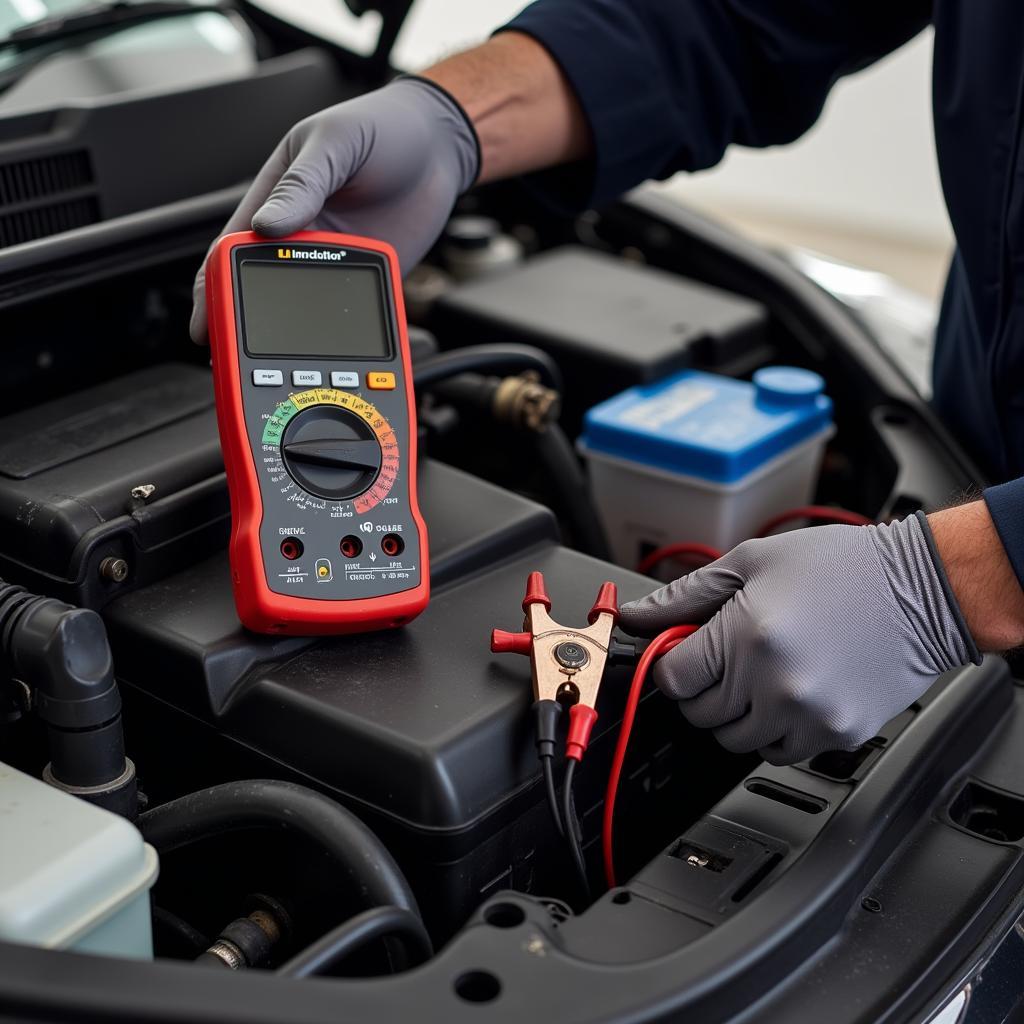 Mechanic checking a car battery