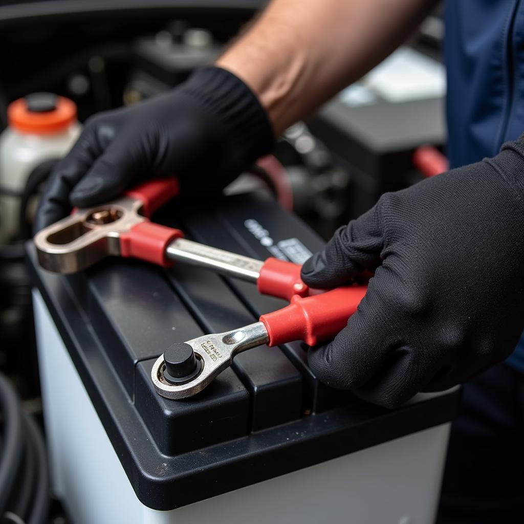 Checking car battery terminals