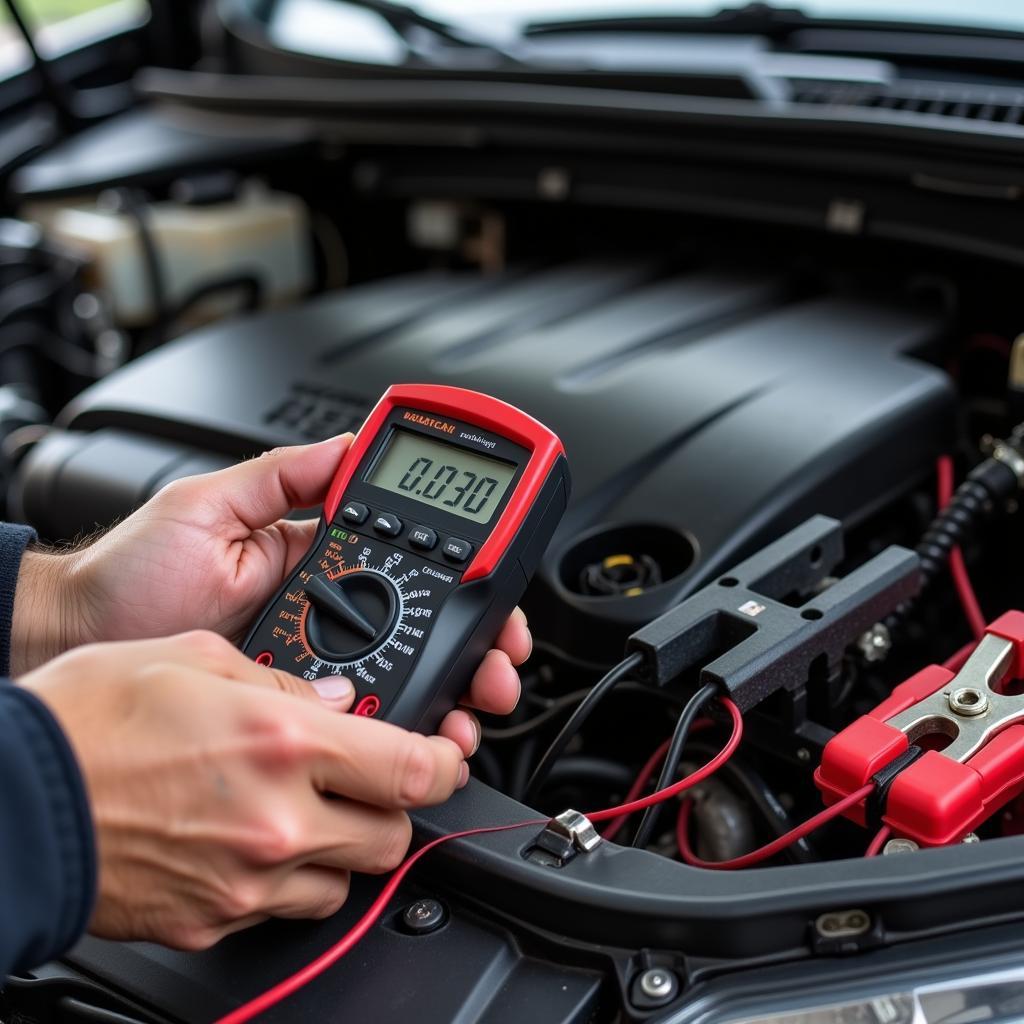 Checking Car Battery with Multimeter