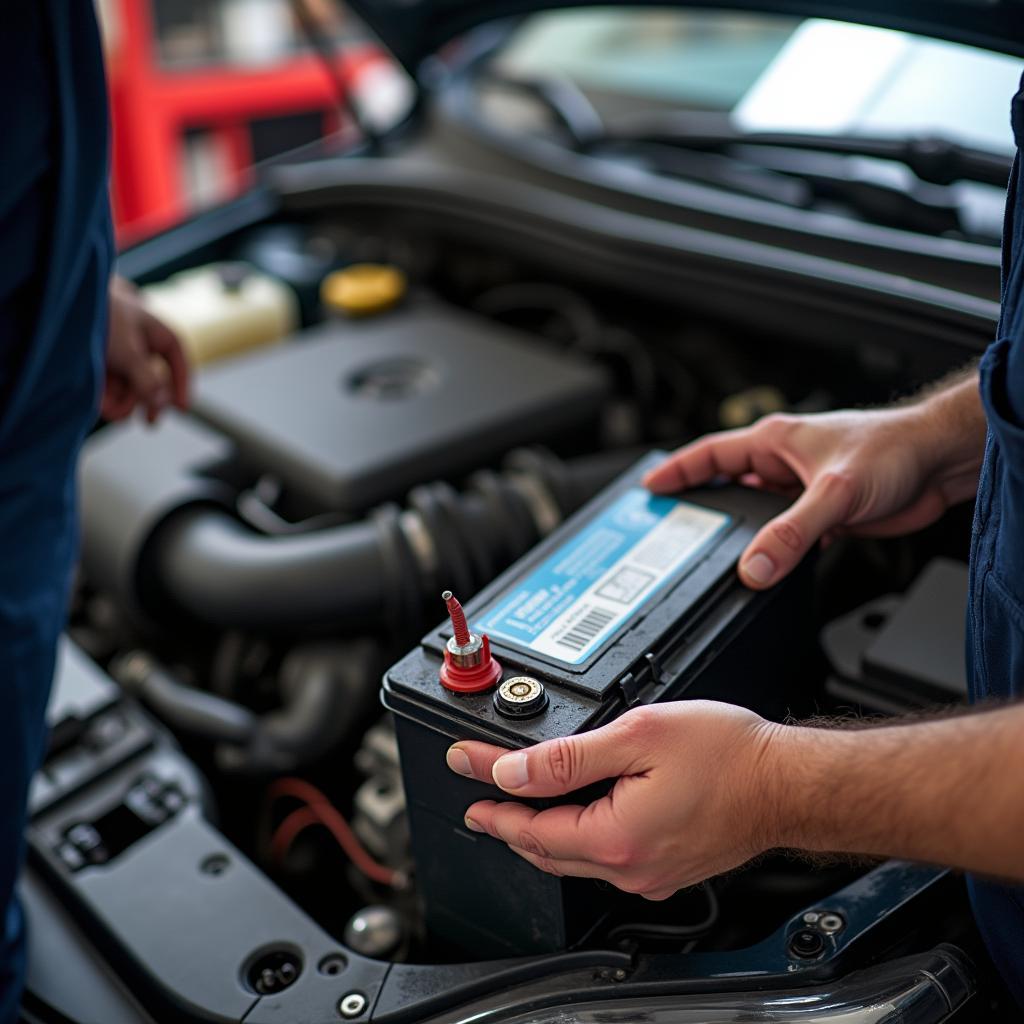 Inspecting a Car Battery in Nashville