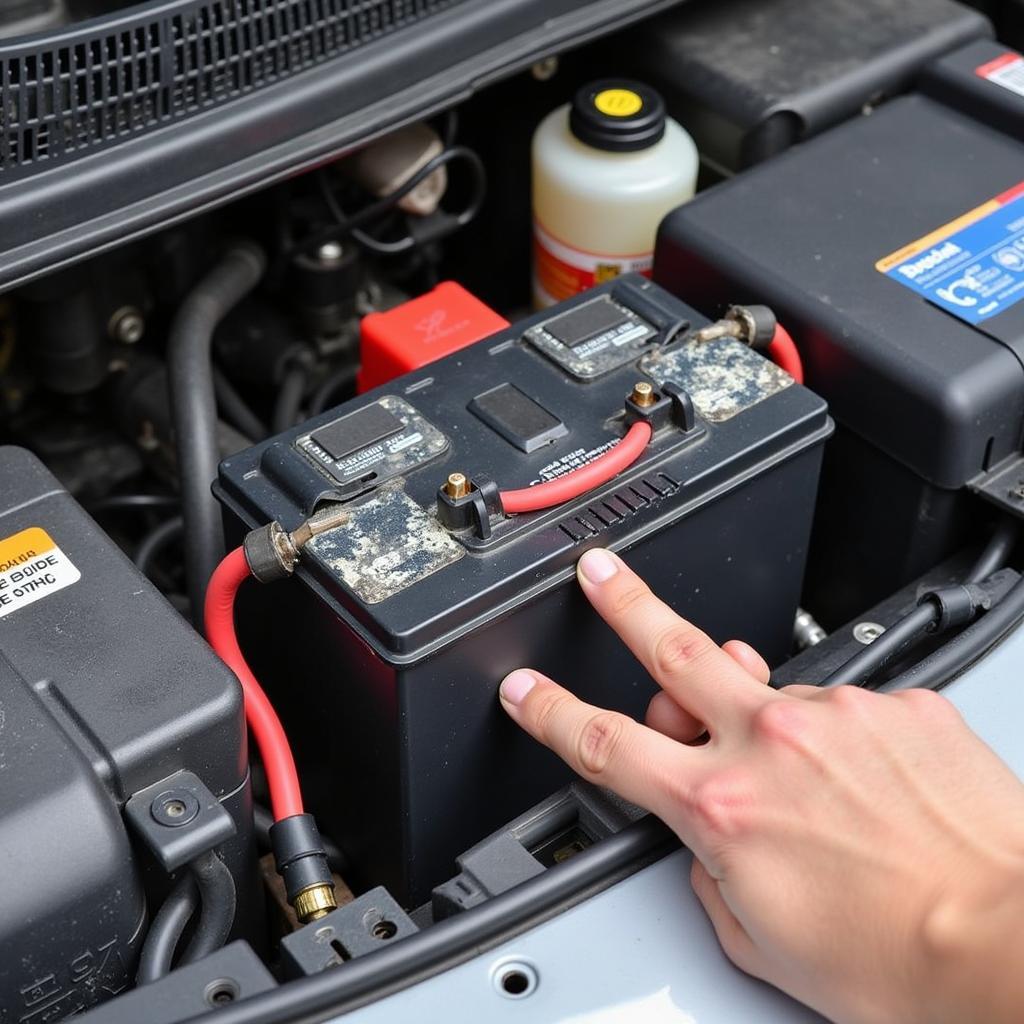 Inspecting car battery for corrosion