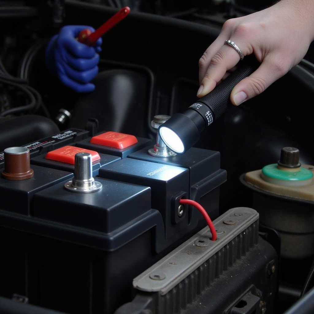 Inspecting Car Battery Terminals