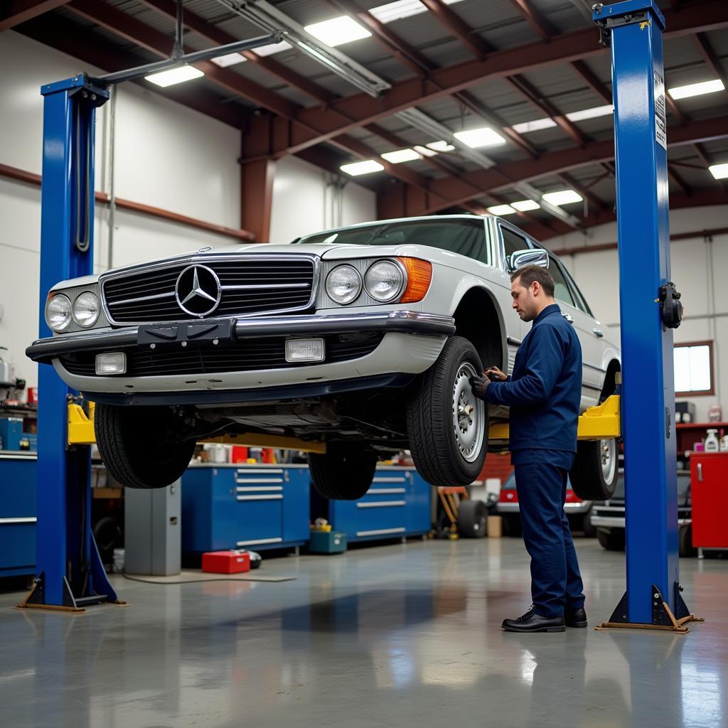 Car Being Repaired in a Mechanic Shop