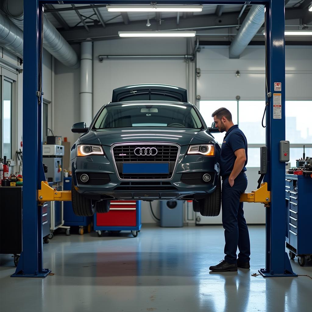 Car Being Worked on in a Professional Garage