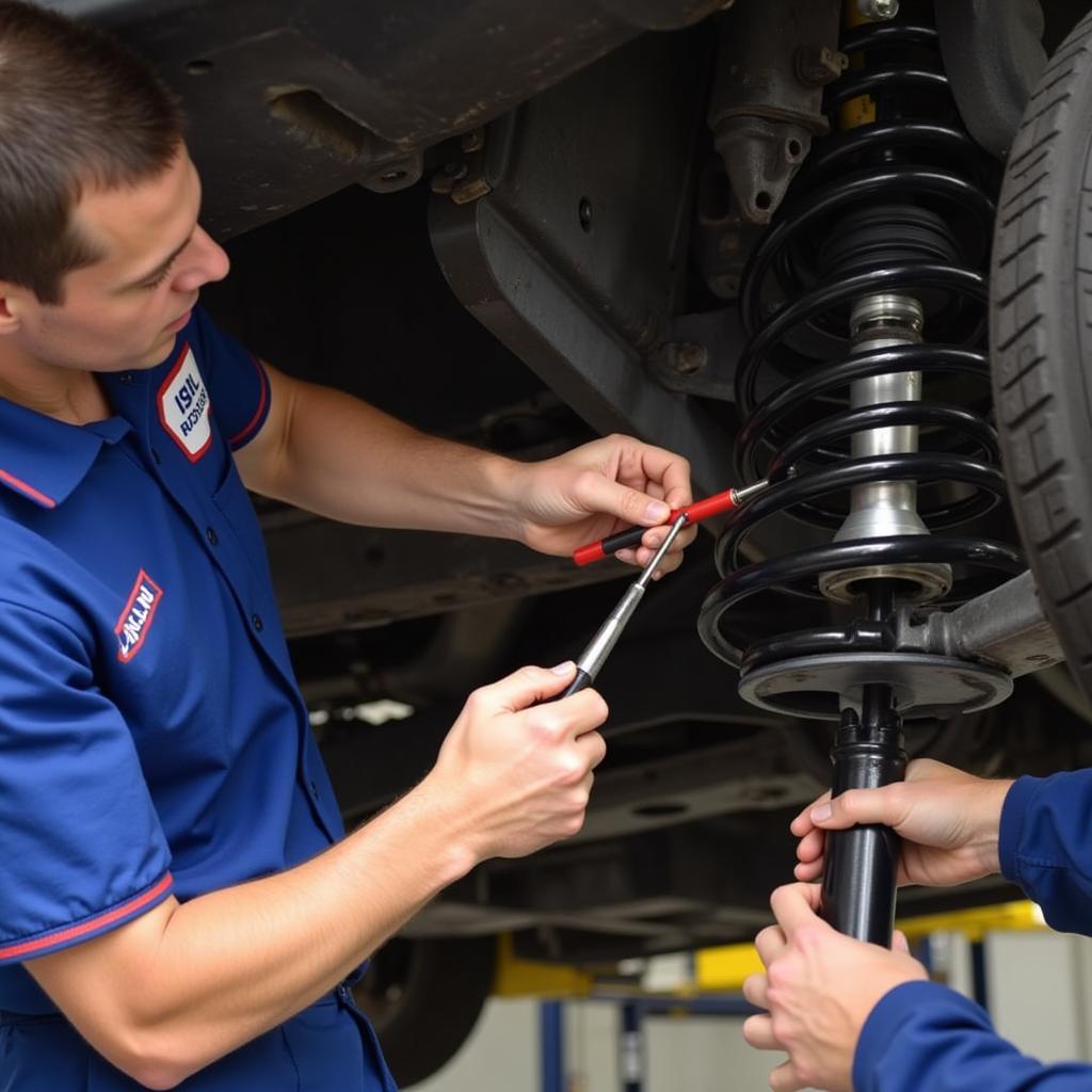 Mechanic Inspecting Car Bushings for Wear and Tear