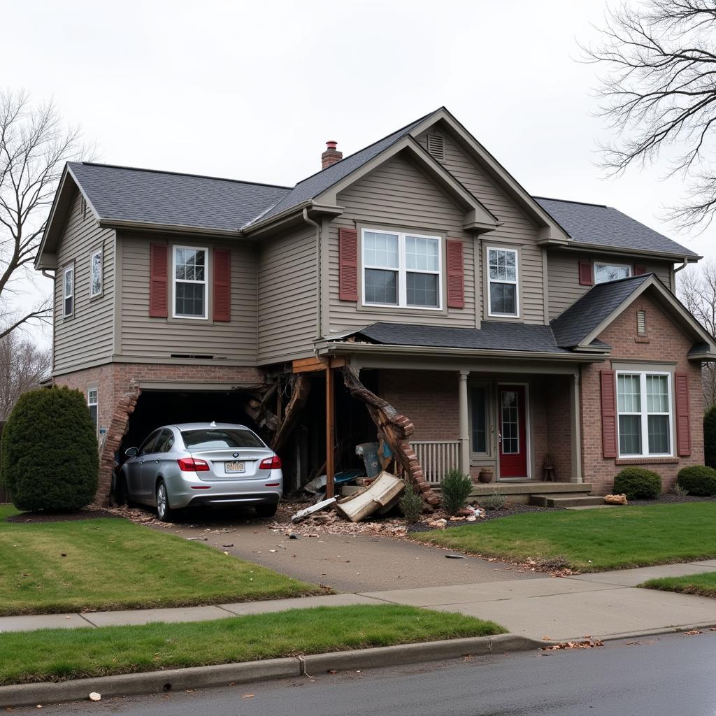 Car crash damaged house