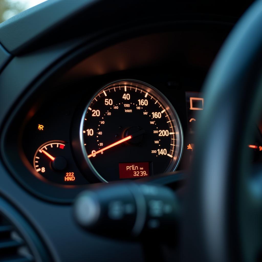 Car dashboard displaying mileage