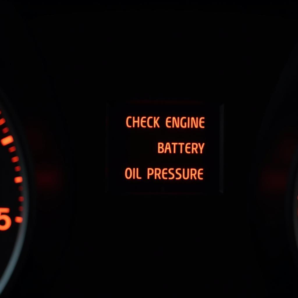 Car dashboard illuminated with warning lights