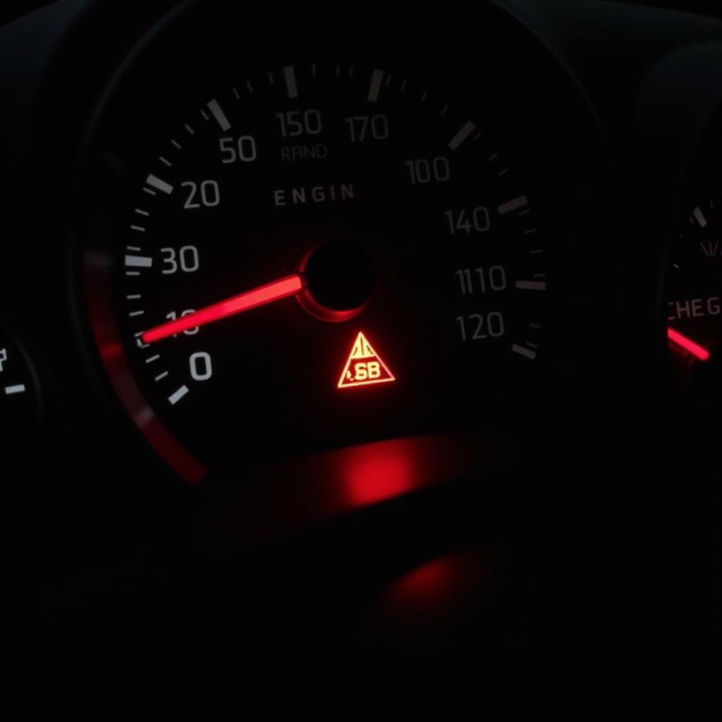 Car dashboard with warning lights illuminated