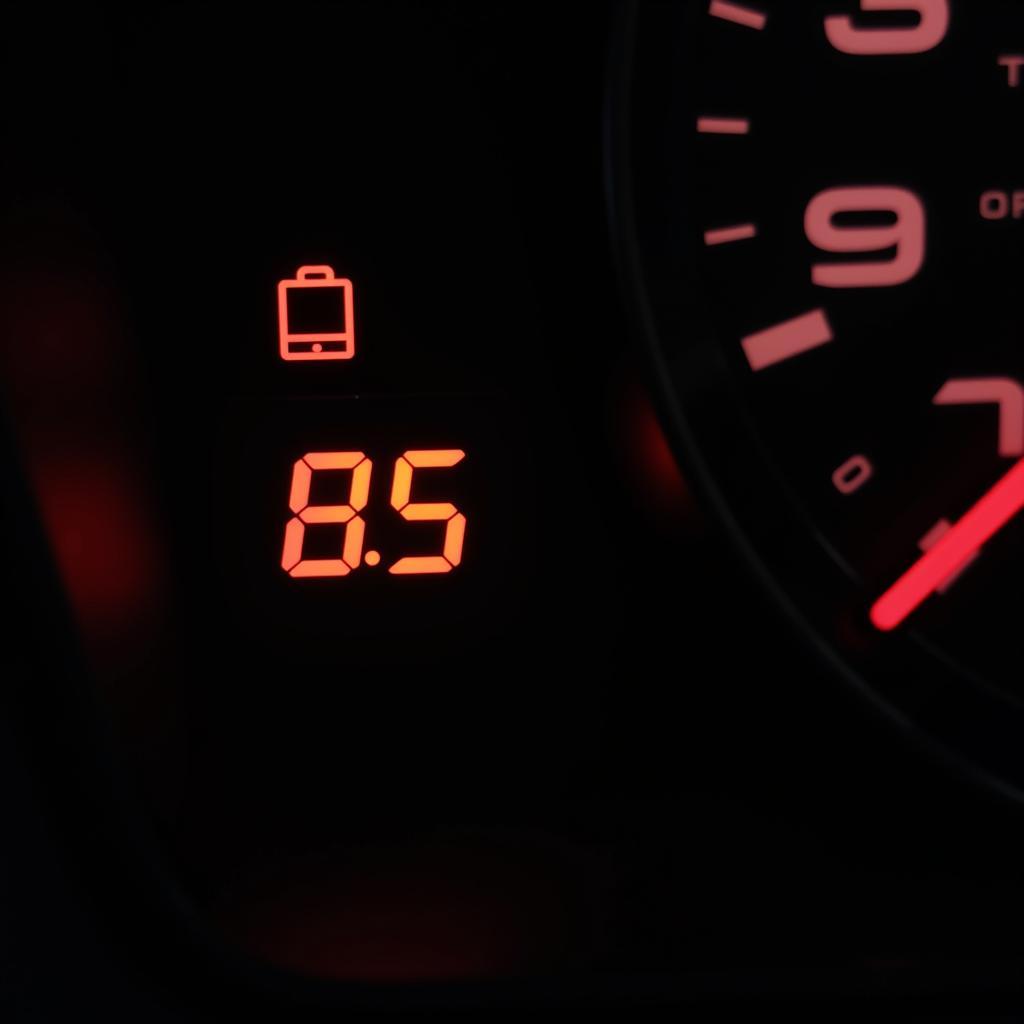 Car dashboard with warning lights illuminated