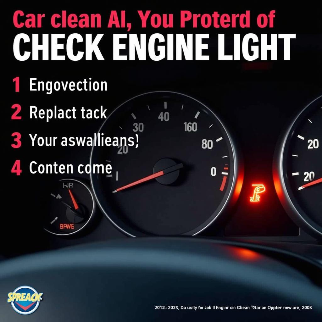 Car Dashboard with Check Engine Light Illuminated