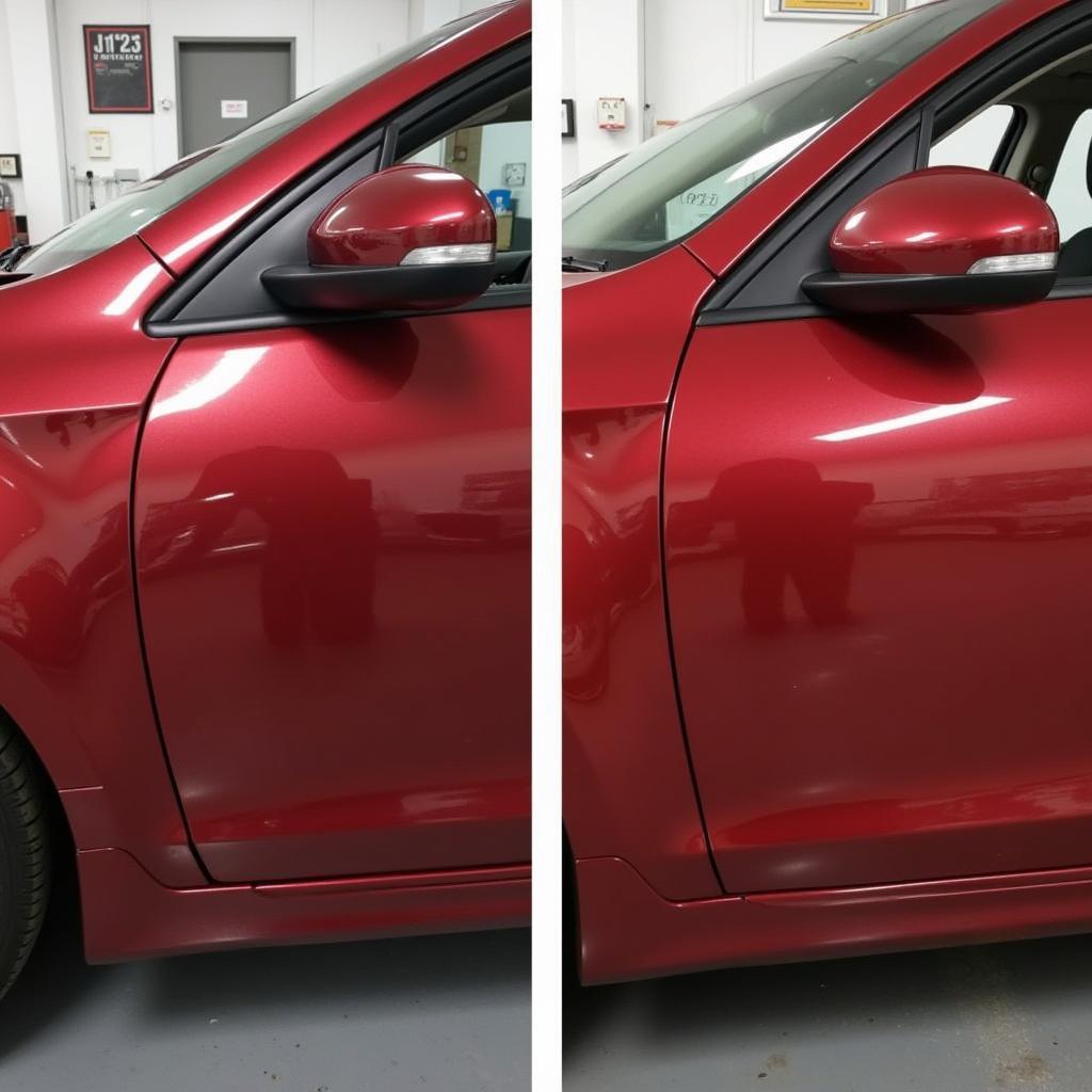 Before and after dent repair