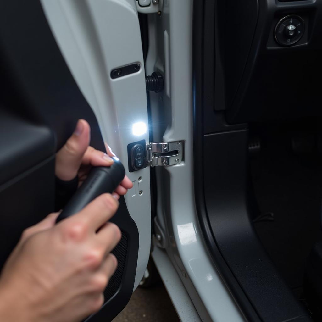 Inspecting a Misaligned Car Door