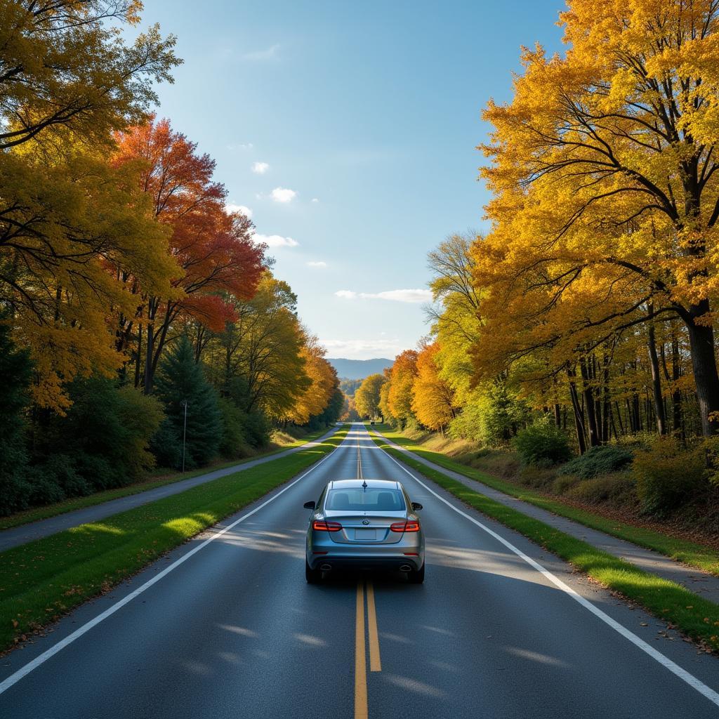 Car Driving Straight on Road